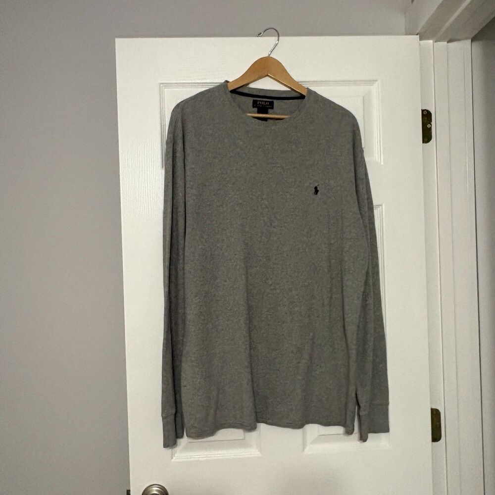 Polo Ralph Lauren Shirt Mens 2XLT Gray Thermal Tee Waffle 100% Cotton Crew Neck